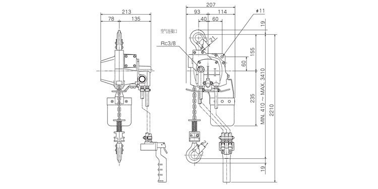 遠藤ENDO AT型氣動葫蘆尺寸