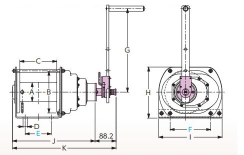 日本FUJI PRW手搖絞盤尺寸圖